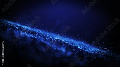 Blue Particles textured abstract particle network, science, technology motion background. Depth of field settings. 