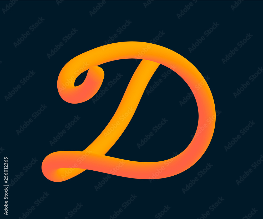 3D Vector tube of the letter D. Calligraphy vector illustration. 3D Vector tube of the letter D. Calligraphy vector illustration.