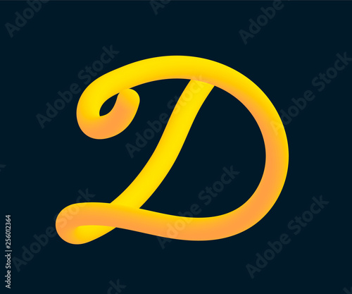 3D Vector tube of the letter D. Calligraphy vector illustration.
