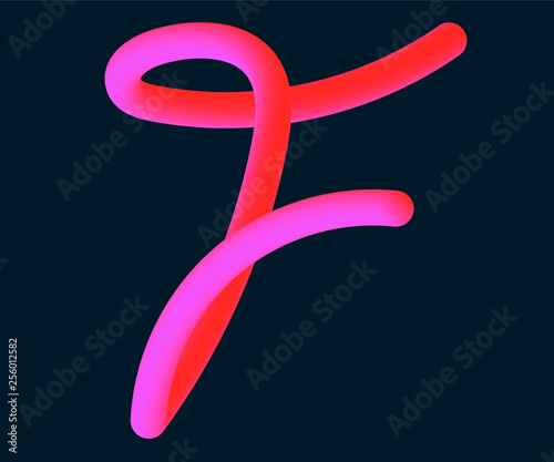 3D Vector tube of the letter F. Calligraphy vector illustration.