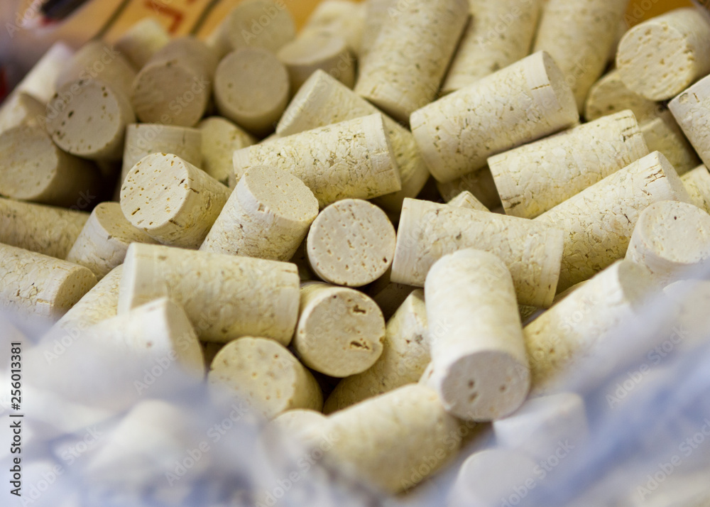 Corks at the Ready - Corks standby at the winery corking station on the bottling line. Sonoma County, California, USA Corks at the Ready - Corks standby at the winery corking station on the bottling line. Sonoma County, California, USA