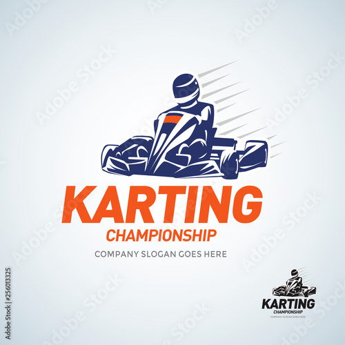 Karting Club Racing Competition Black And White Logo Design Template With Rider In Kart Silhouett. Kart racing winner, logo illustration on a white background photo