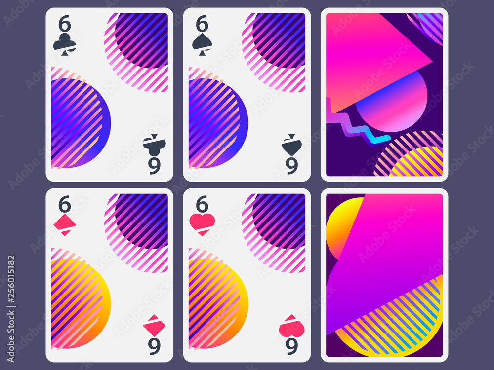 Playing cards in modern style. Gradient shapes, geometric objects. The