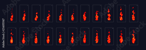 Fire animation sprite sheet or animation frames icons. Use in game, motion graphic, animation or something else. Vector illustration.