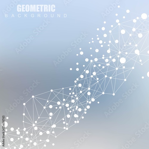Structure molecule and communication. Dna, atom, neurons. Scientific concept for your design. Connected lines with dots. Medical, technology, chemistry, science background. Vector illustration.