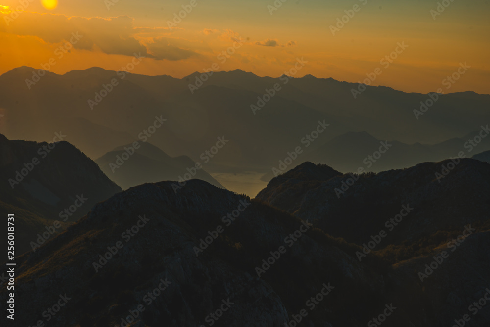 panoramic view of lovcen national park in montenegro on sunset