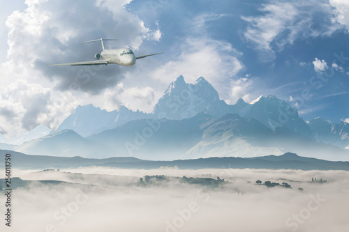 Landscape with commercial airplane