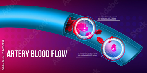 Creative vector illustration of artery red blood cells stream flow, microbiological medical erythrocyte vessel isolated on background. Art design medicine. Abstract concept graphic science element