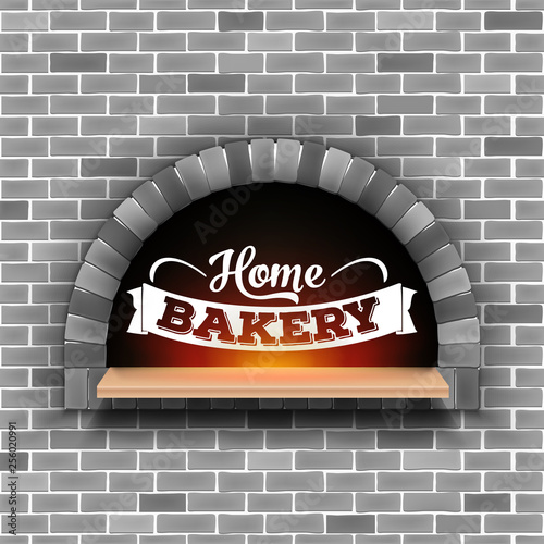 Creative vector illustration of stone brick, pizza firewood oven with fire isolated on transparent background. Art design home bakery. Abstract concept graphic pizzeria restaurant, bread shop element