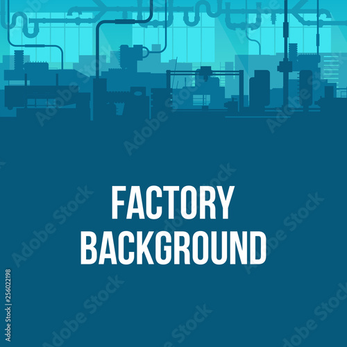 Creative vector illustration of factory line manufacturing industrial plant scen interior background. Art design the silhouette of the industry 4.0 zone template. Abstract concept graphic element