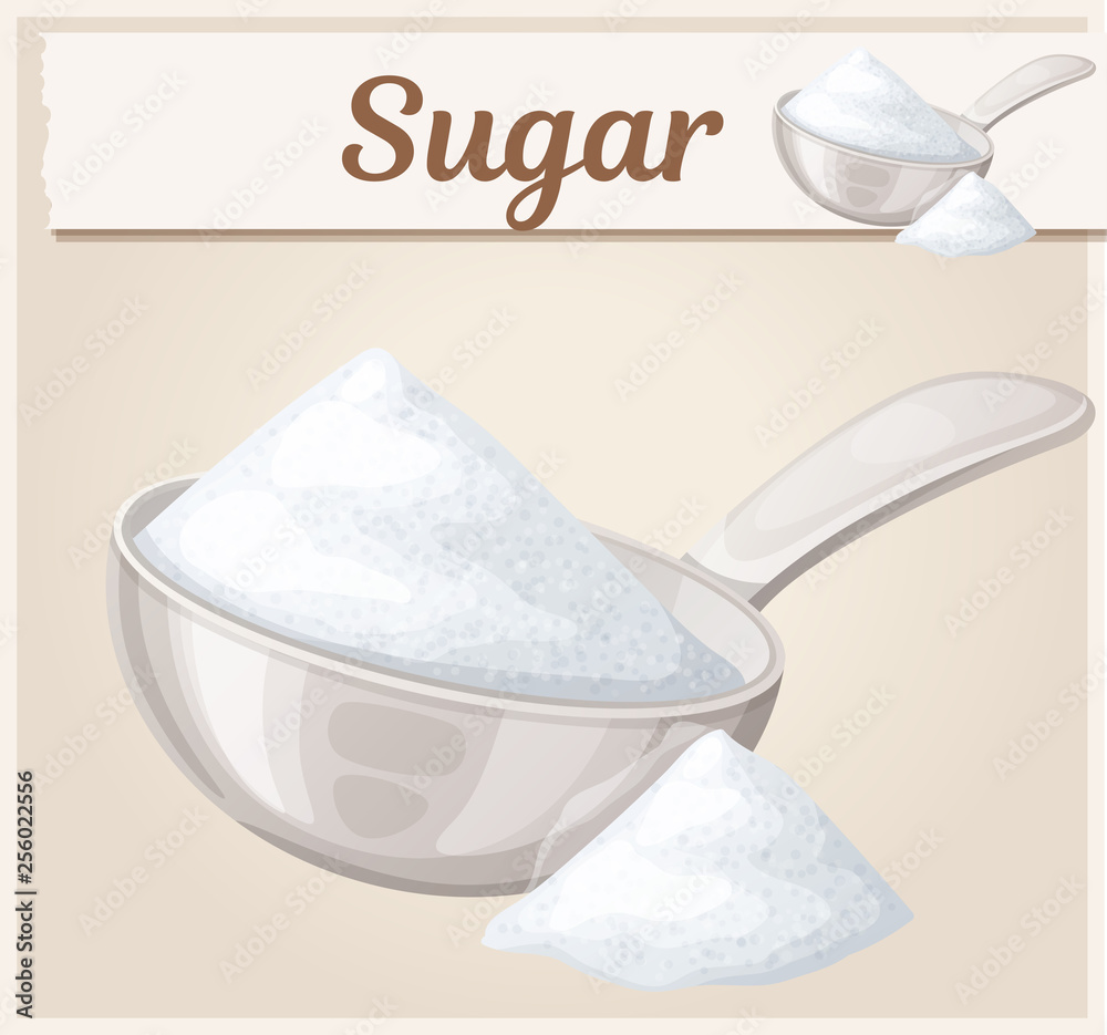 Fotografie White sugar in metallic spoon