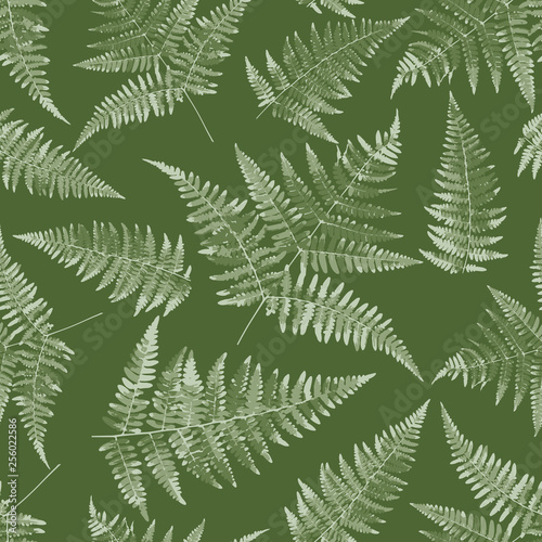 Fern leaf drawing seamless pattern. Floral green background for textile, fabric, wallpapers, covers, print, decoupage. Forest pacifying ornament