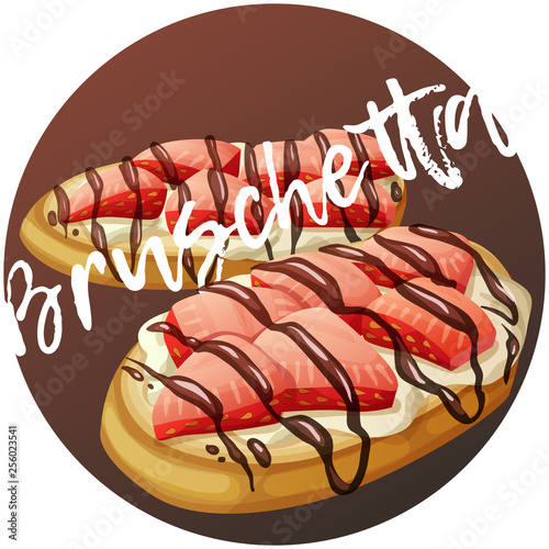 Strawberry bruschetta icon. Cartoon vector illustration. Series of berry desserts on gradient circle background