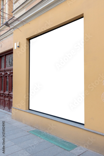 Mock up. Blank advertising billboard, signboard, store showcase window on the wall © vejaa