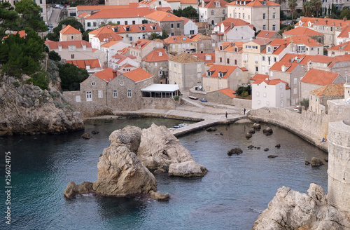 Old port Kolorina, with the two forts Bokar and Lovrijenic standing as sentinals as defence of the walls of Dubrovnik, Croatia  photo