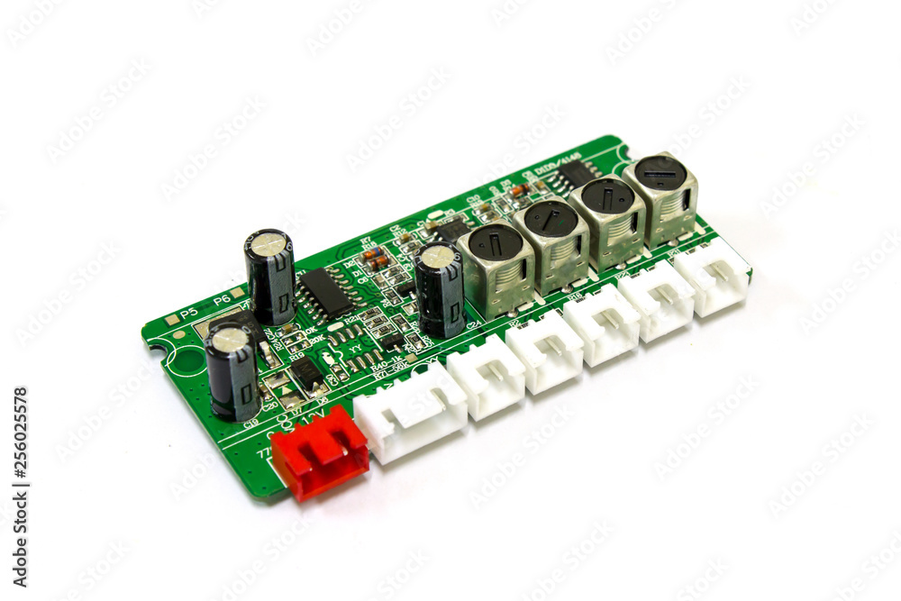 Motherboard of parking system unit on white background, Car accessories. Motherboard of parking system unit on white background, Car accessories.