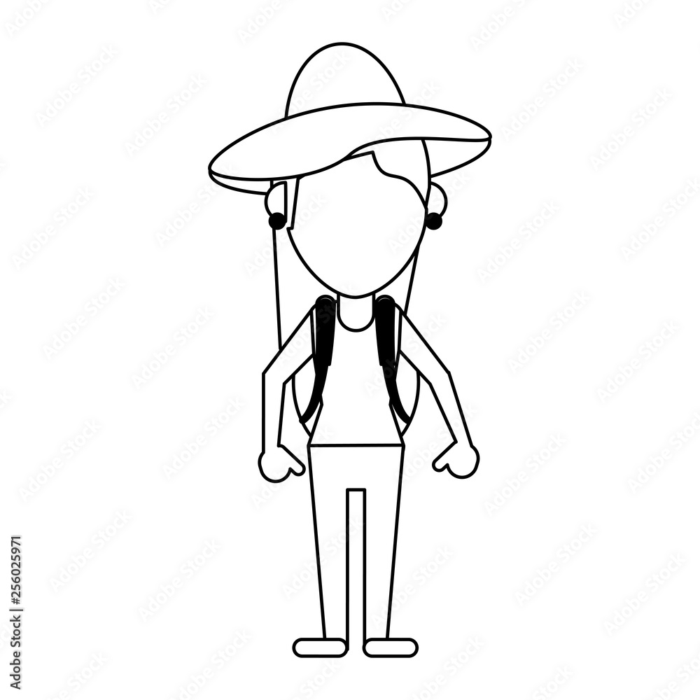 Tourist woman avatar in black and white