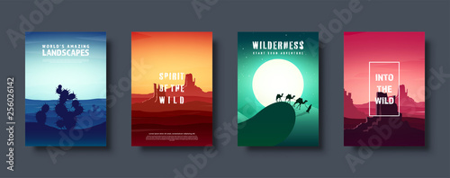 Desert trip. Extreme tourism and travelling. Back to nature. Sands. Exploring Africa. Horizont line with sky. Mountaines. Vector illustration.
