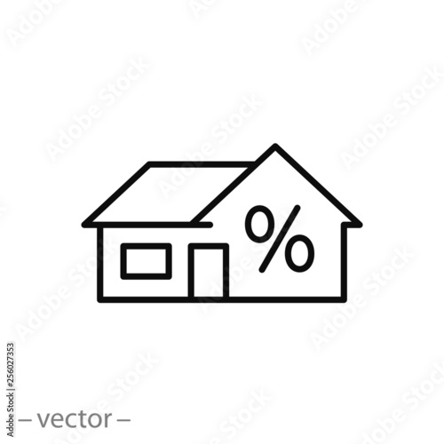 rate interest for mortgage, house icon, private house linear sign on white background - editable stroke vector illustration eps10
