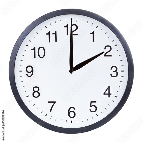Round office clock showing two o'clock isolated on white background