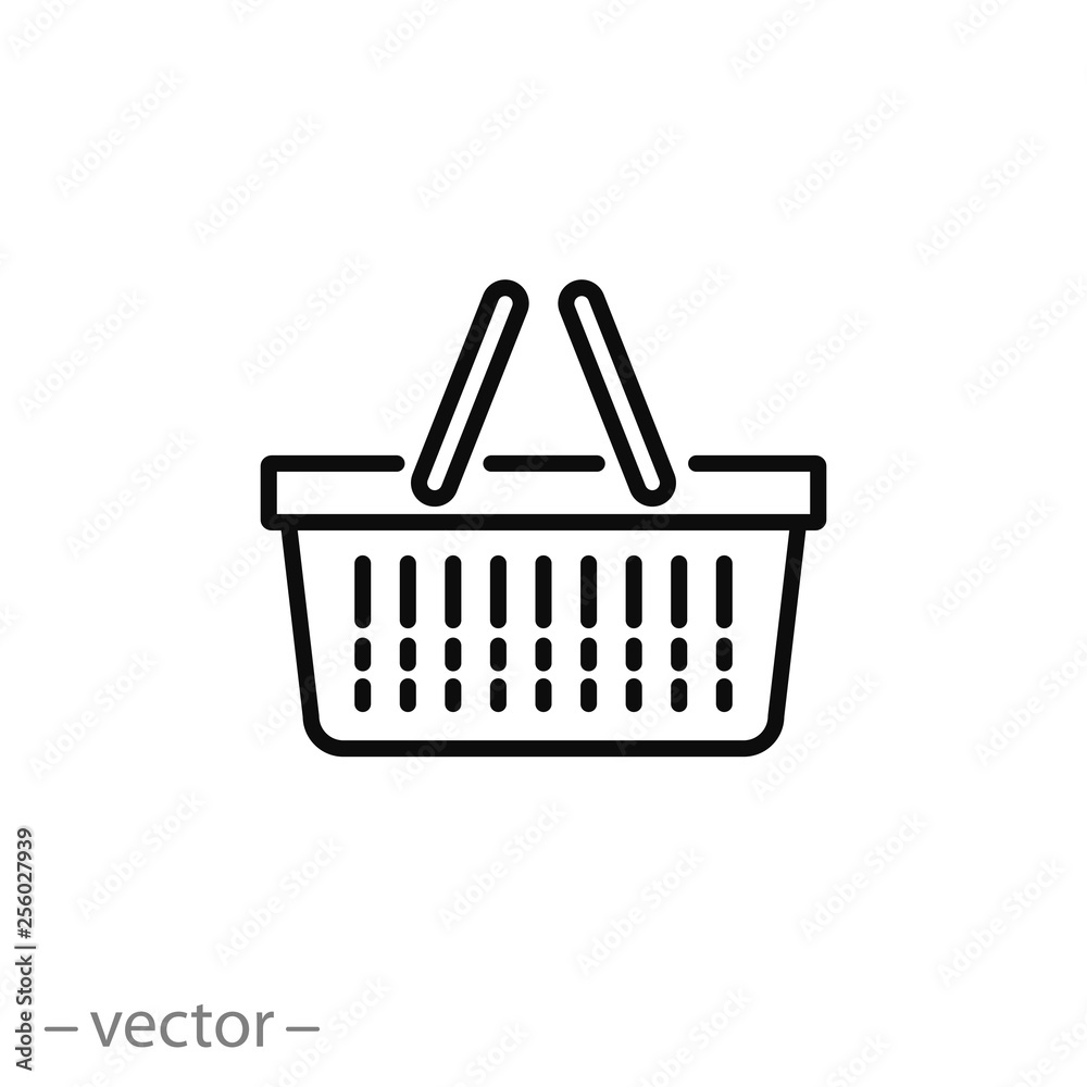 shopping basket icon, linear sign on white background - editable stroke vector illustration eps10