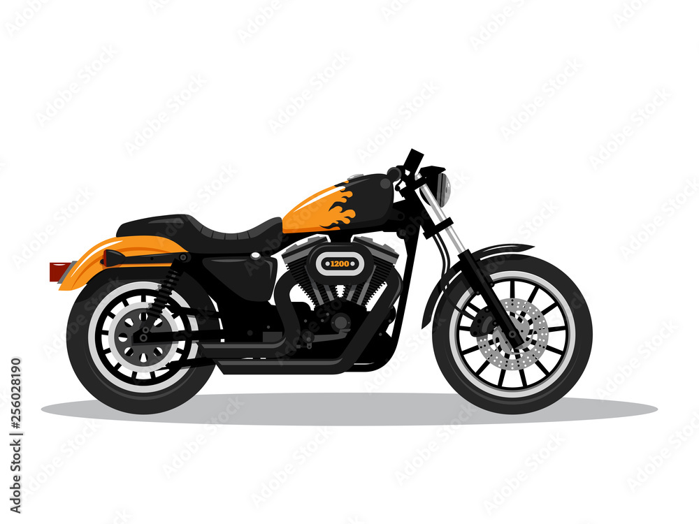 Classic detailed motorcycle in flat style design. Side view. Vector illustration Classic detailed motorcycle in flat style design. Side view. Vector illustration