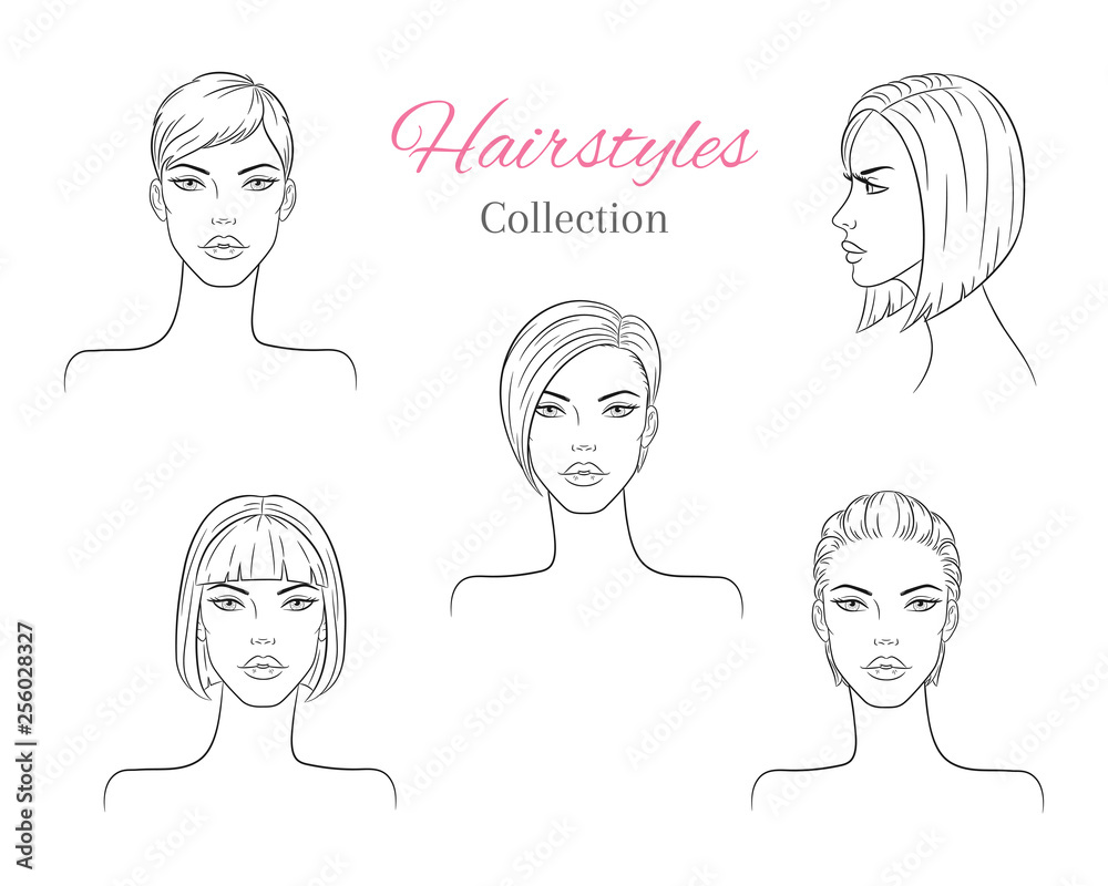 Beautiful young women with fashion trendy hairstyles. vector sketch illustration. Beautiful young women with fashion trendy hairstyles. vector sketch illustration.