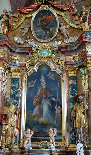 Saint Nicholas, altarpiece in parish Church of Our Lady of snow in Kamensko, Croatia © zatletic
