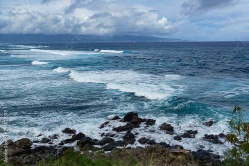 Big waves on one of Maui's surfing beaches along the road to Hana.