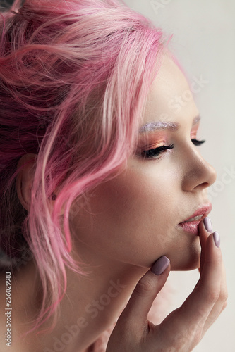 portrait of pink hair woman