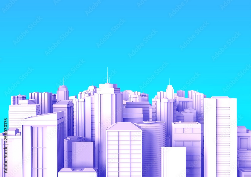 Big cities cityscapes and buildings .Technical project of the city .3D rendering - Illustration .
