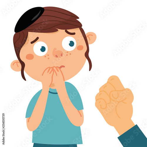 Physical bullying concept. Vector illustration about child abuse, harassment fat and body shaming, racism at school