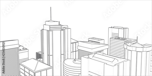 Technical project of the city .Drawing of skyscrapers  buildings.Big cities cityscapes and buildings .