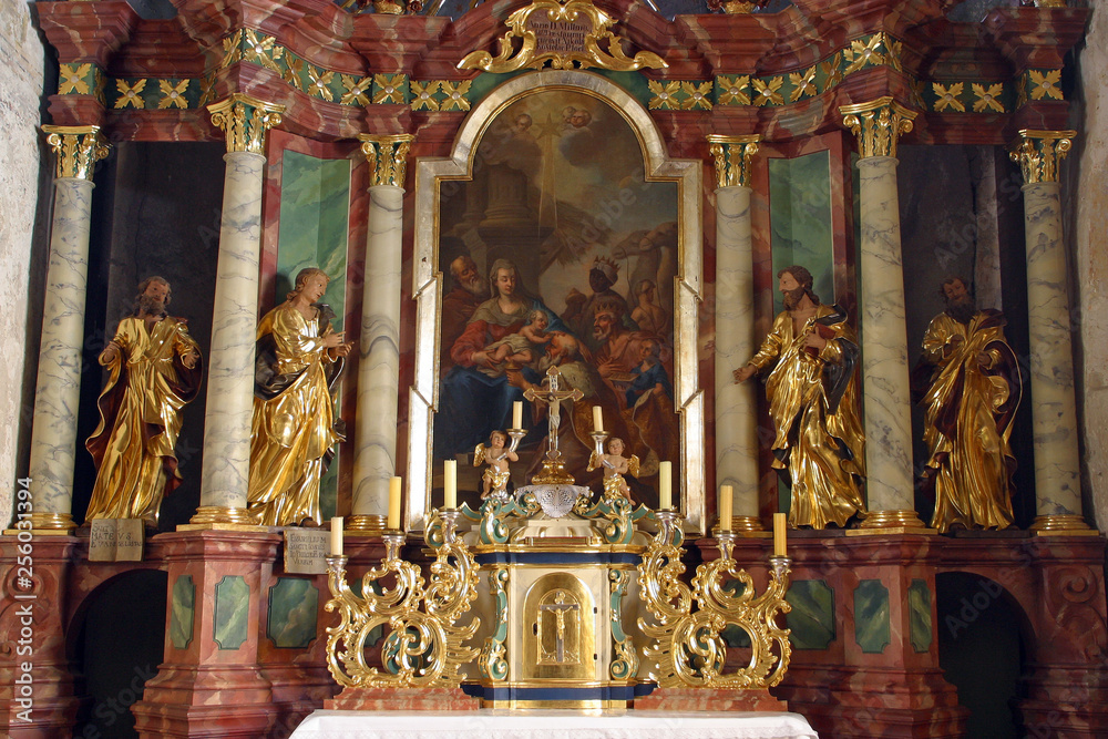Adoration of Magi, altar in parish church of the Holy Trinity in Krasic, Croatia 