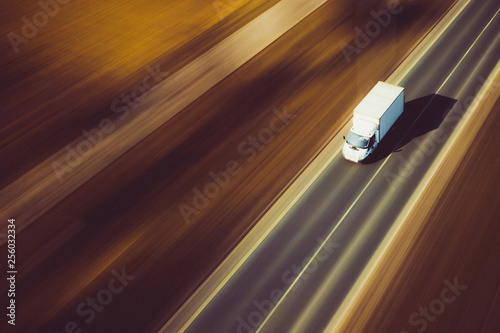 White van truck blank high speed highway 