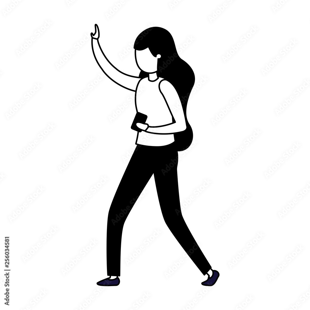 young woman with smartphone avatar character young woman with smartphone avatar character