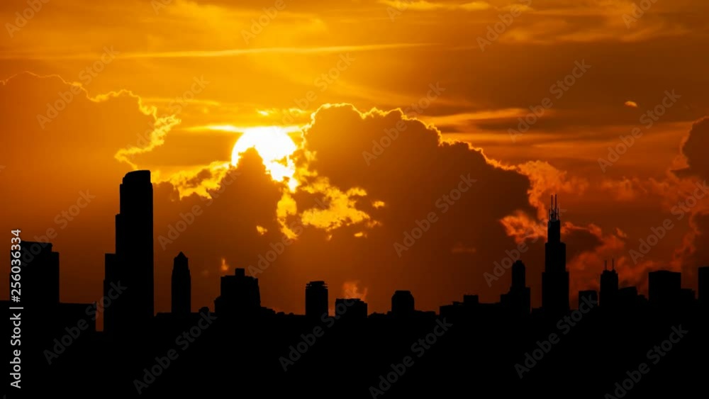 View of the Chicago Skyline Panorama with Skyscrapers at Sunset, Illinois, USA View of the Chicago Skyline Panorama with Skyscrapers at Sunset, Illinois, USA