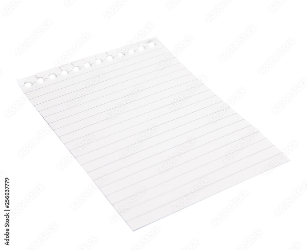 One blank paper sheet of a notepad, isolated on white background One blank paper sheet of a notepad, isolated on white background