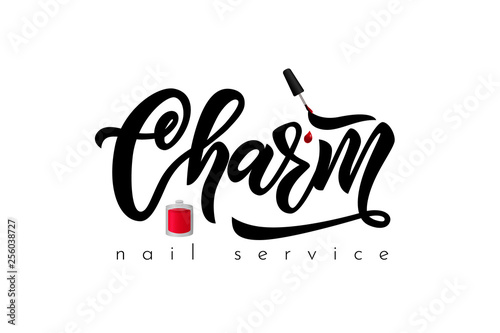Hand lettering logo Charm nail service. Vector illustration