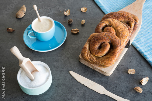 traditional Dutch cinnamon, sugar bread in a roll, called Zeeuwse Bolus