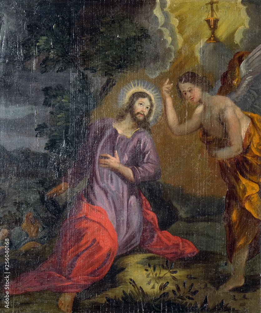 Agony in the Garden, Jesus in the Garden of Gethsemane, altarpiece in the Church of the Saint Barbara in Velika Mlaka, Croatia Agony in the Garden, Jesus in the Garden of Gethsemane, altarpiece in the Church of the Saint Barbara in Velika Mlaka, Croatia