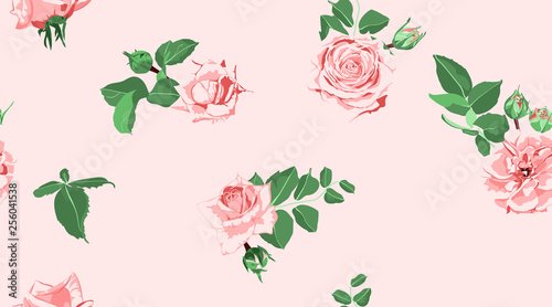 Wallpaper Mural Roses Seamless Pattern for Wedding Decoration. Torontodigital.ca