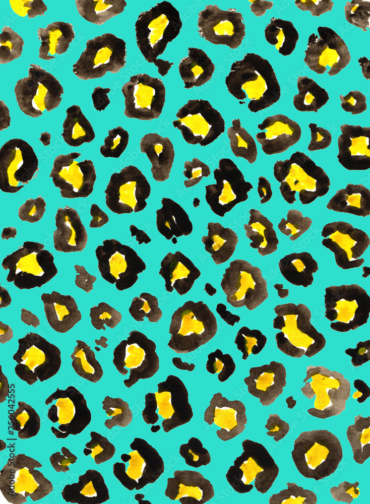 Watercolor leopard print background on blue Watercolor leopard print background on blue