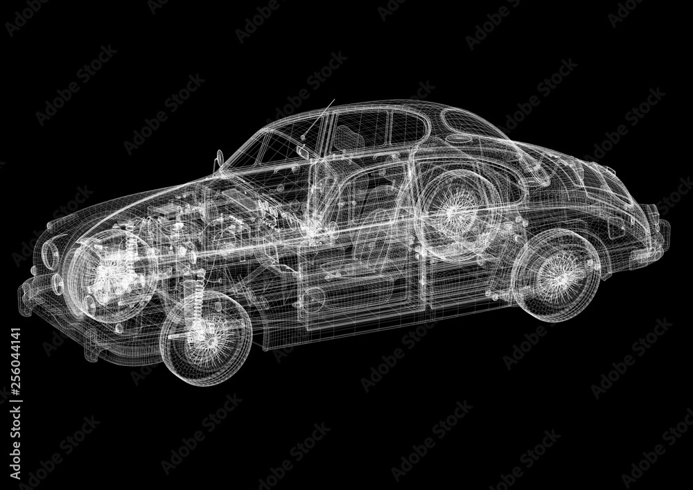 Naklejka premium Old Car Architect blueprint 
