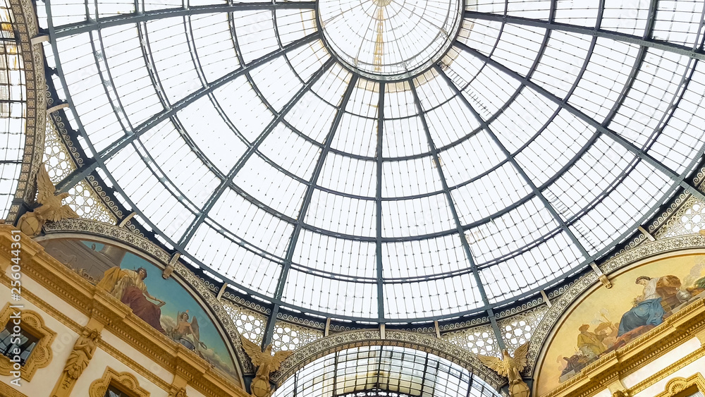 Glass dome of Italian Galleria Vittorio Emanuele, beautiful architecture