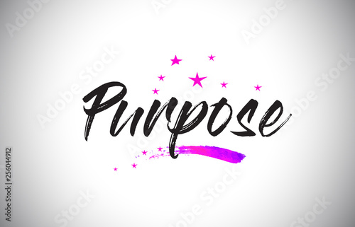 Purpose Handwritten Word Font with Vibrant Violet Purple Stars and Confetti Vector.