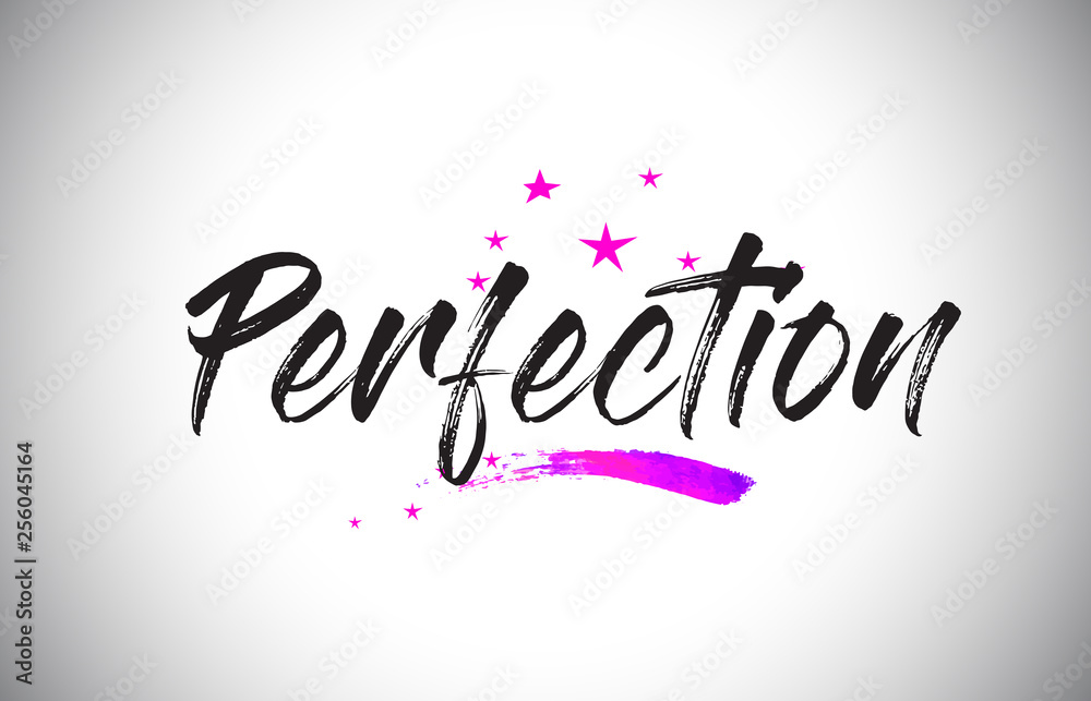 Perfection Handwritten Word Font with Vibrant Violet Purple Stars and Confetti Vector.