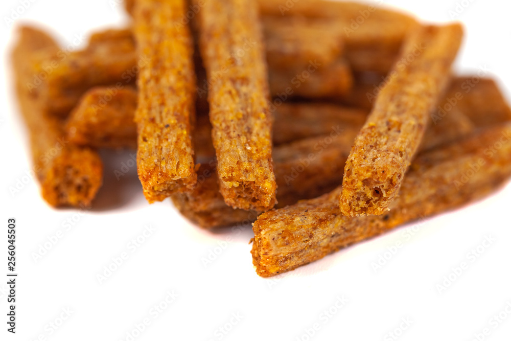 Croutons of toasted bread on white background Croutons of toasted bread on white background