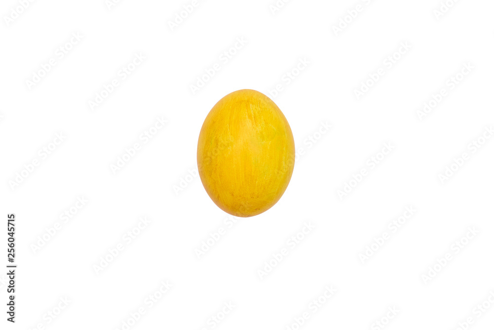 Yellow egg on white background. Painted egg watercolor paint. Traditional symbol and decoration of the holiday. Empty surface Yellow egg on white background. Painted egg watercolor paint. Traditional symbol and decoration of the holiday. Empty surface
