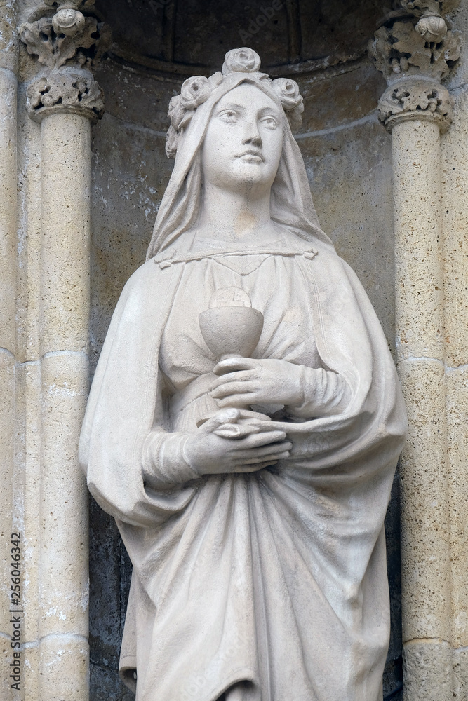 Statue of Saint Barbara on the portal of the Zagreb cathedral 